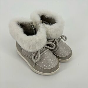 Kids Girls Stride Rite 360 Faux Fur Trim gray zip up winter snow boots Size 5M